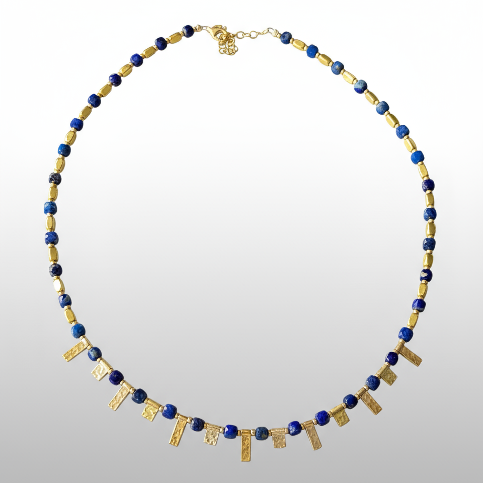 Lapis Lazuli Necklace with Gold Plated Silver Charms