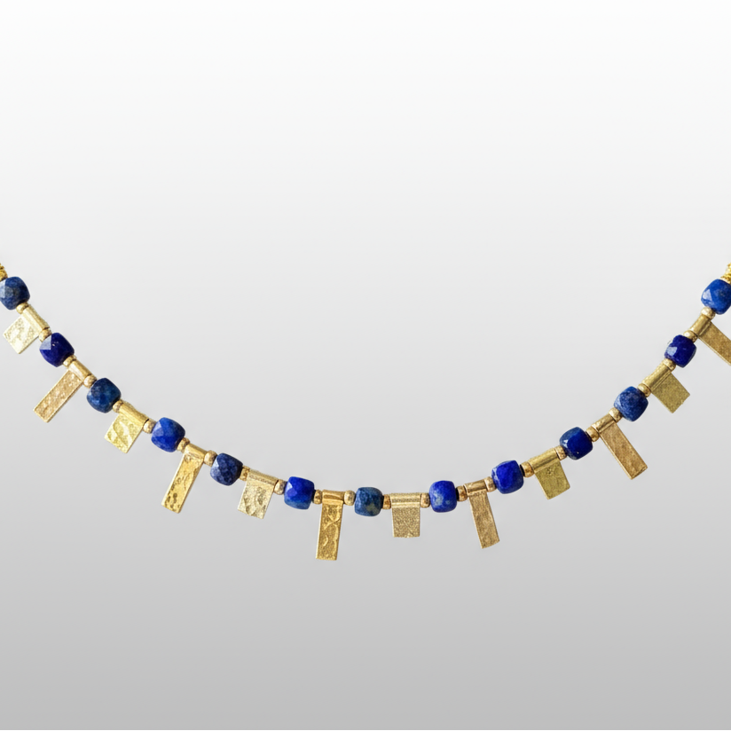 Lapis Lazuli Necklace with Gold Plated Silver Charms