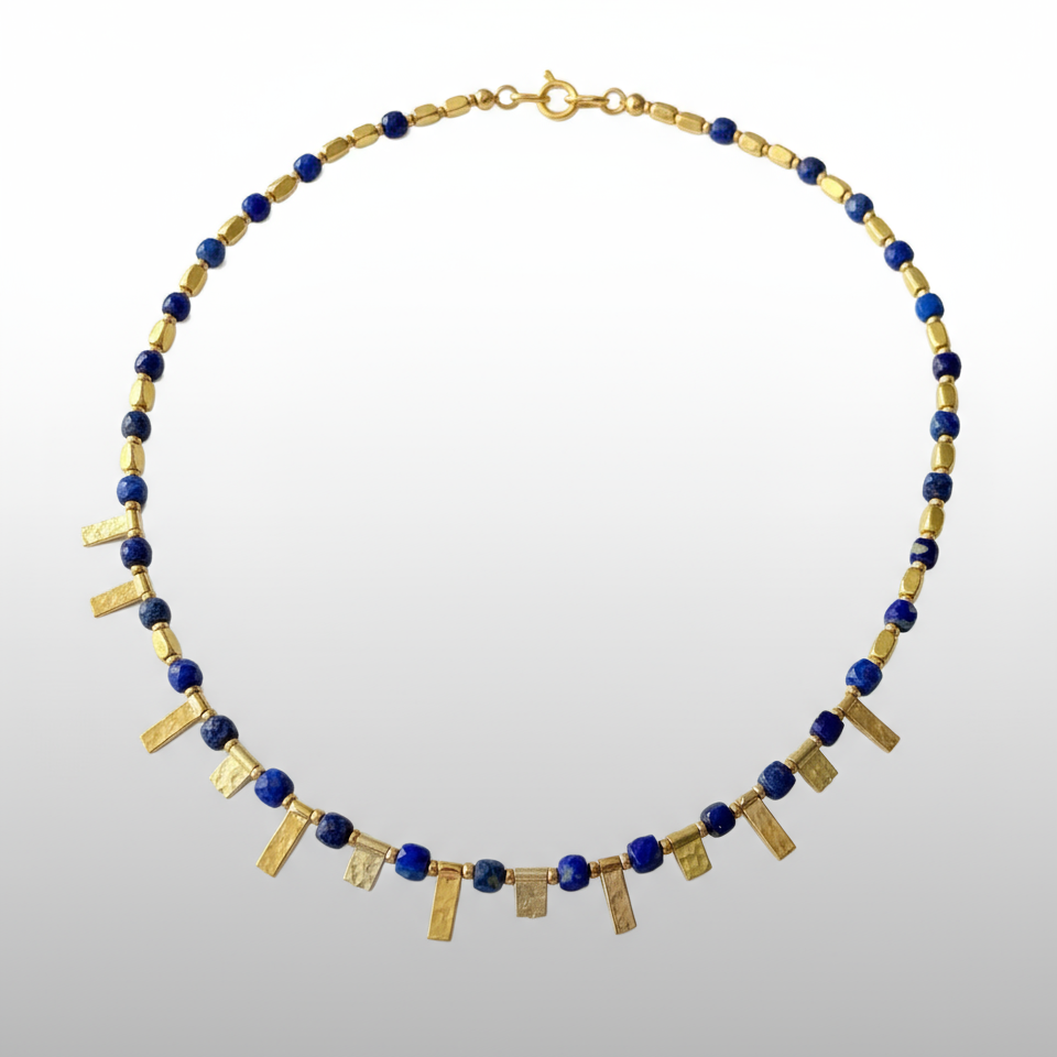 Lapis Lazuli Necklace with Gold Plated Silver Charms