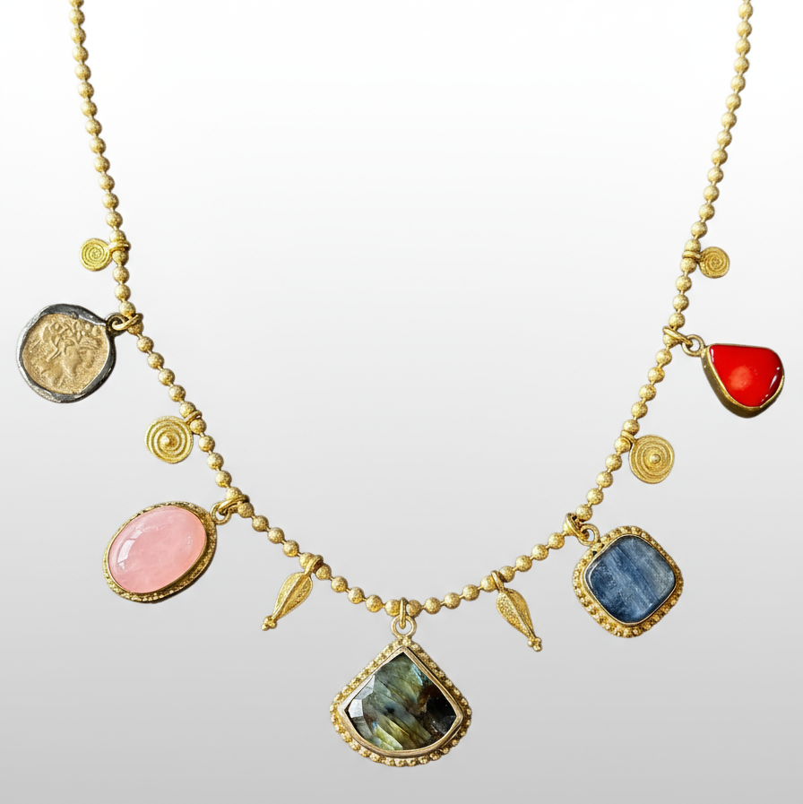 Gemstone Statement Necklace in Sterling Silver Gold Plated