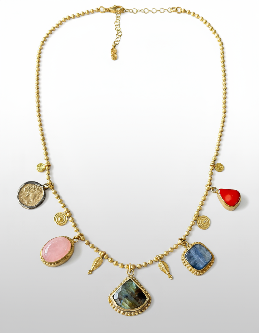 Gemstone Statement Necklace in Sterling Silver Gold Plated