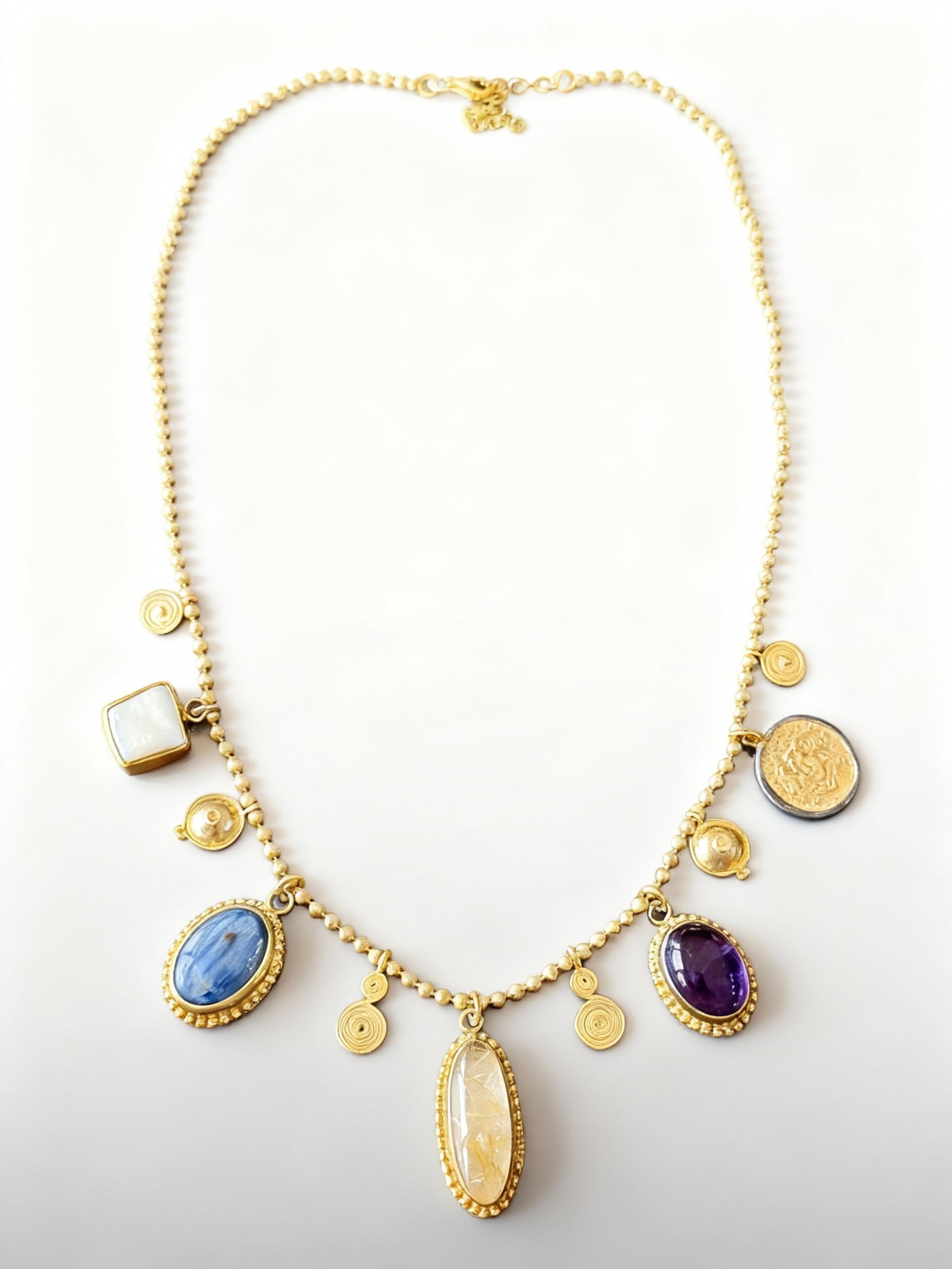 Gemstone Statement Necklace in Sterling Silver Gold Plated