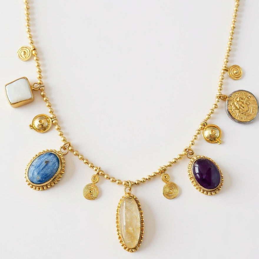 Gemstone Statement Necklace in Sterling Silver Gold Plated