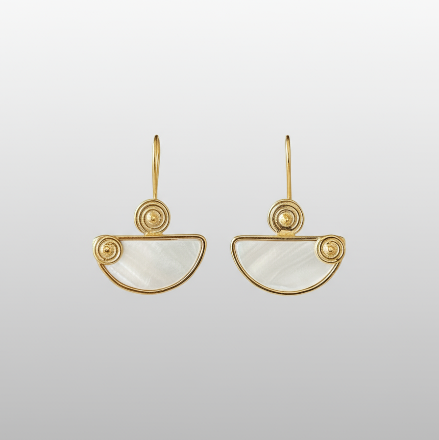 Mother of Pearl and Silver Spiral Earrings