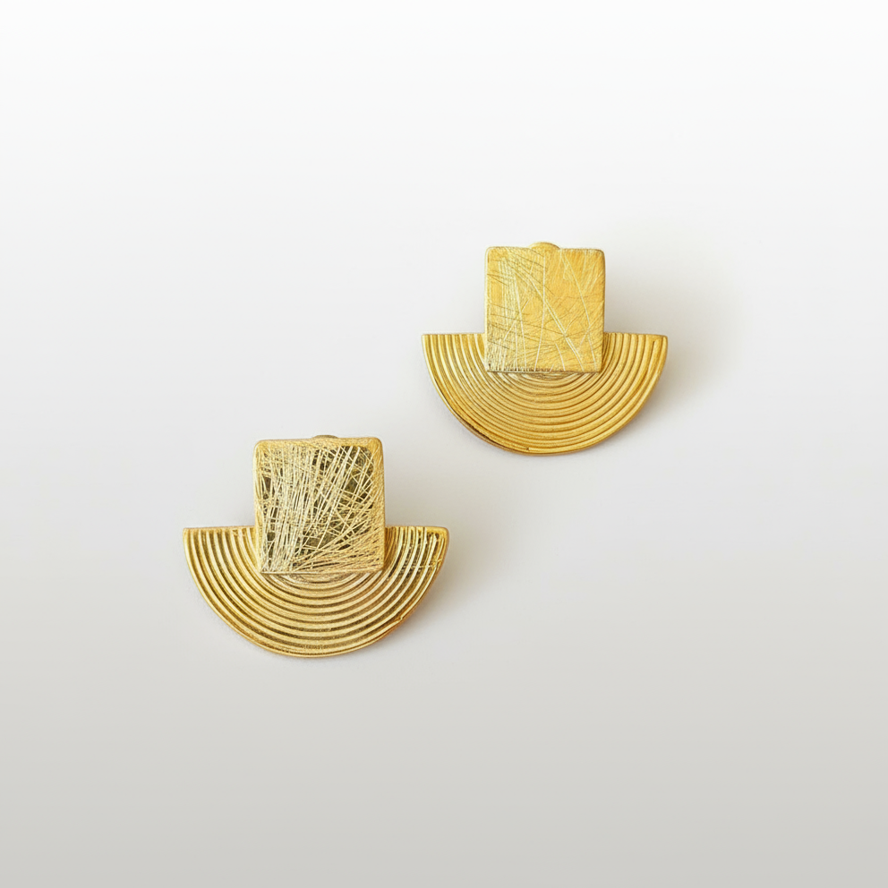 Geometric Gold Plated Silver Fan Earrings