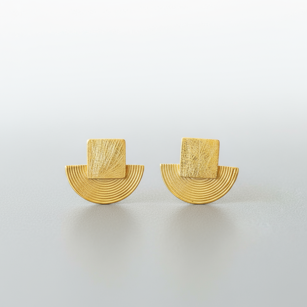 Geometric Gold Plated Silver Fan Earrings