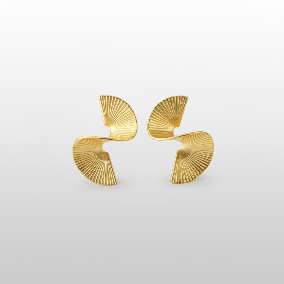 Twisted Fan Earrings, Gold Plated Sterling Silver