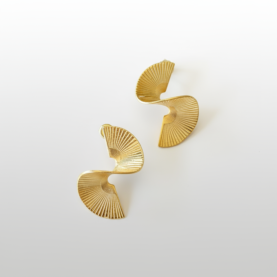 Twisted Fan Earrings, Gold Plated Sterling Silver