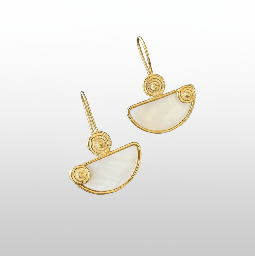 Mother of Pearl and Silver Spiral Earrings