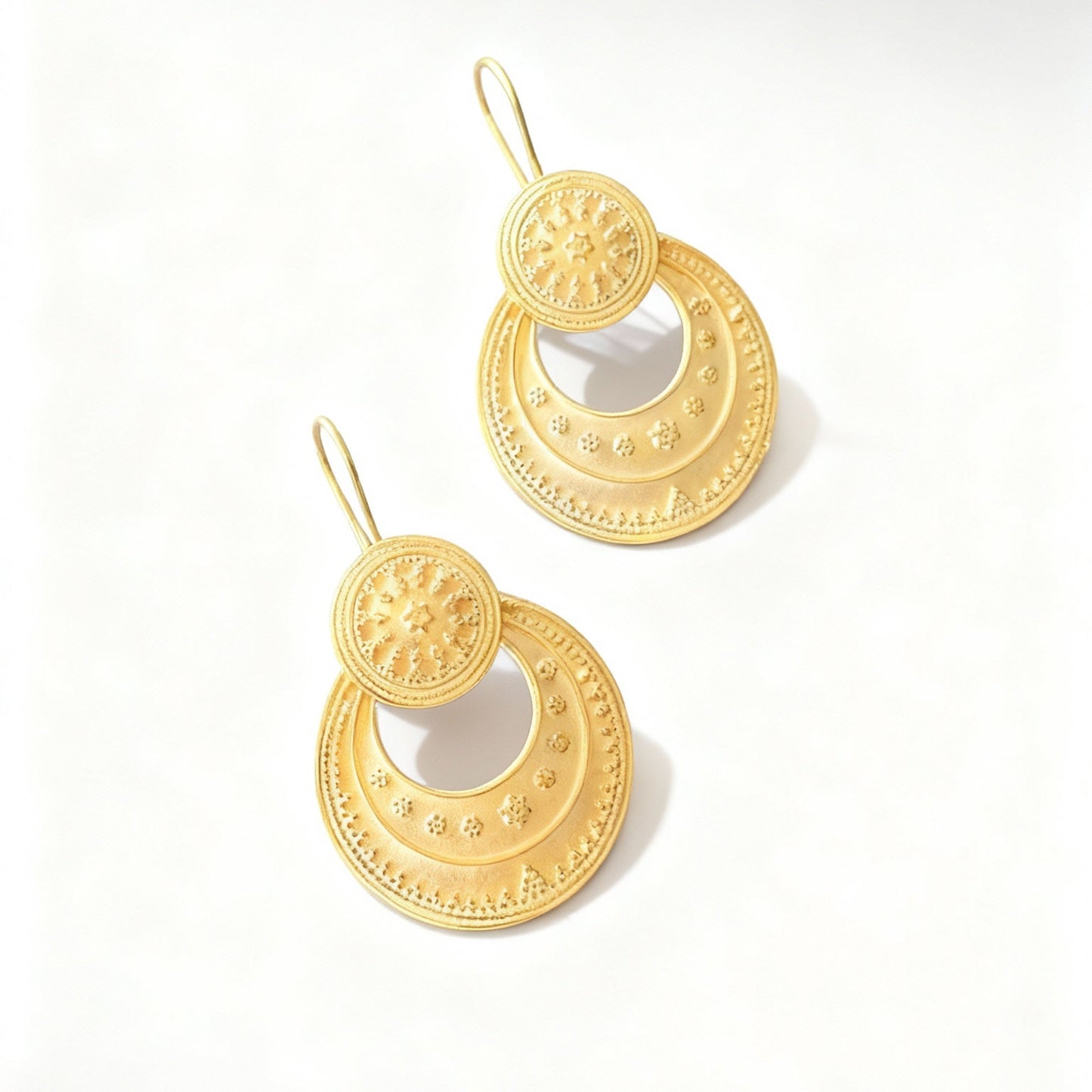 Circle Textured Gold Silver Earrings