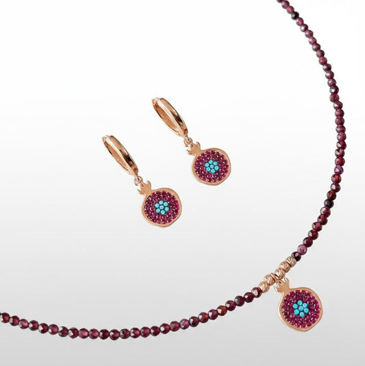 Pomegranate Garnet Necklace and Earrings Set