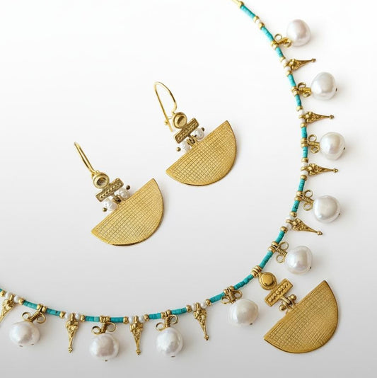 Selena Turquoise Necklace and Earrings Set - 14K Gold Plated
