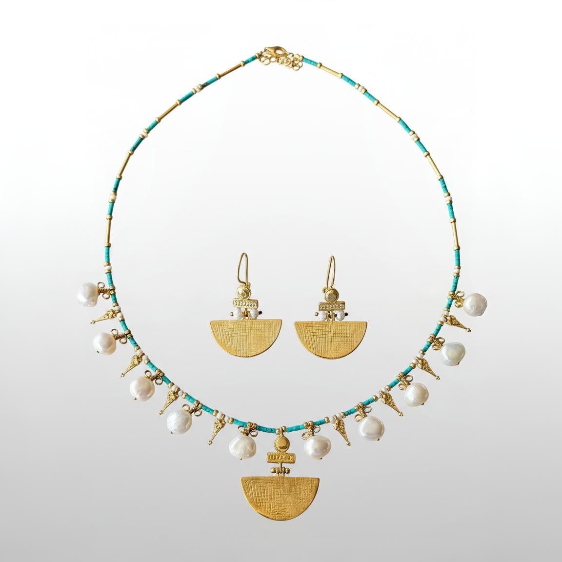 Selena Turquoise Necklace and Earrings Set - 14K Gold Plated
