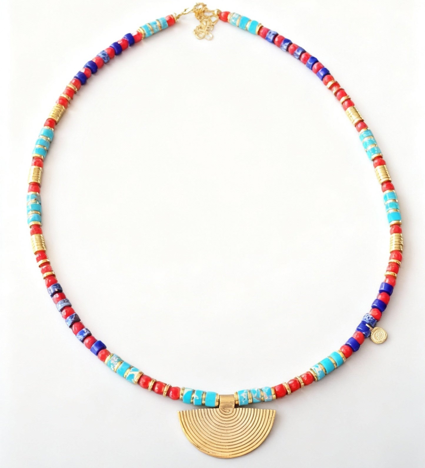 Multicolor Gemstone Necklace with Silver Fan Pendant