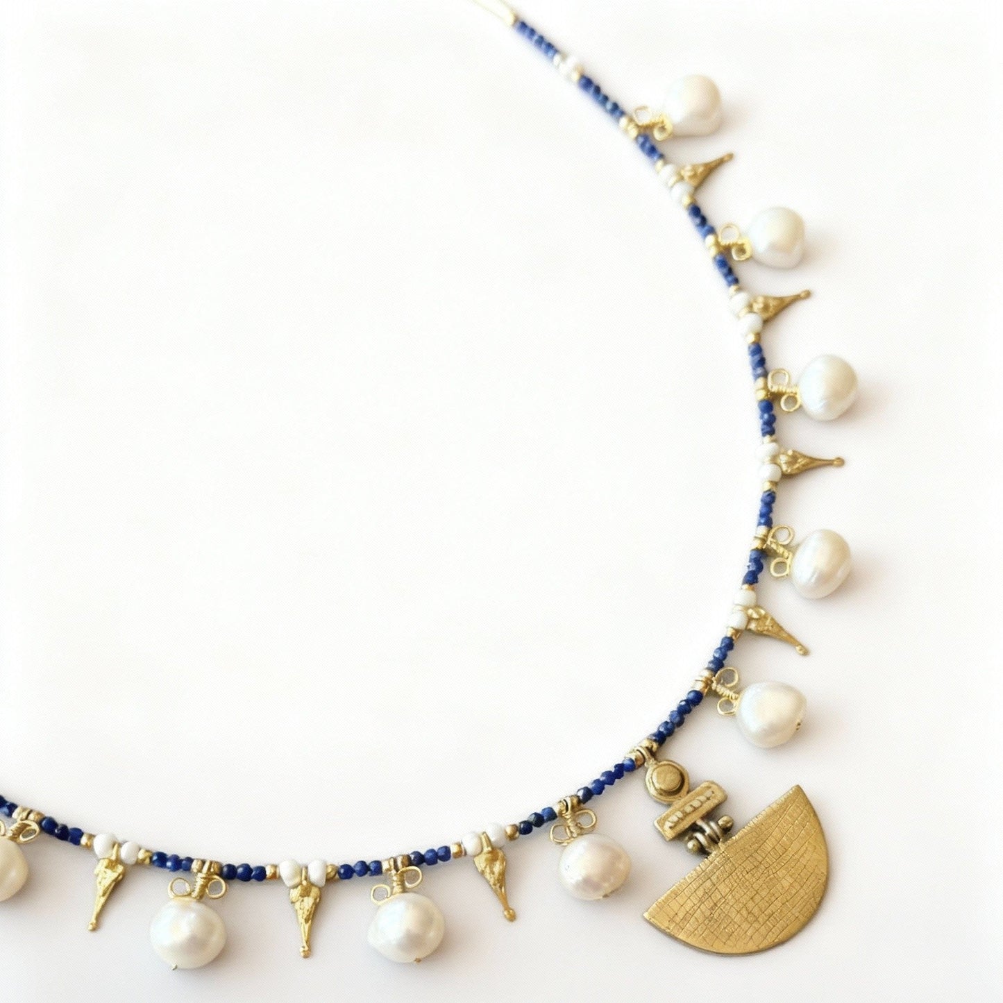 Selena Lapis Lazuli Gemstone and Pearl Necklace Silver Gold Plated