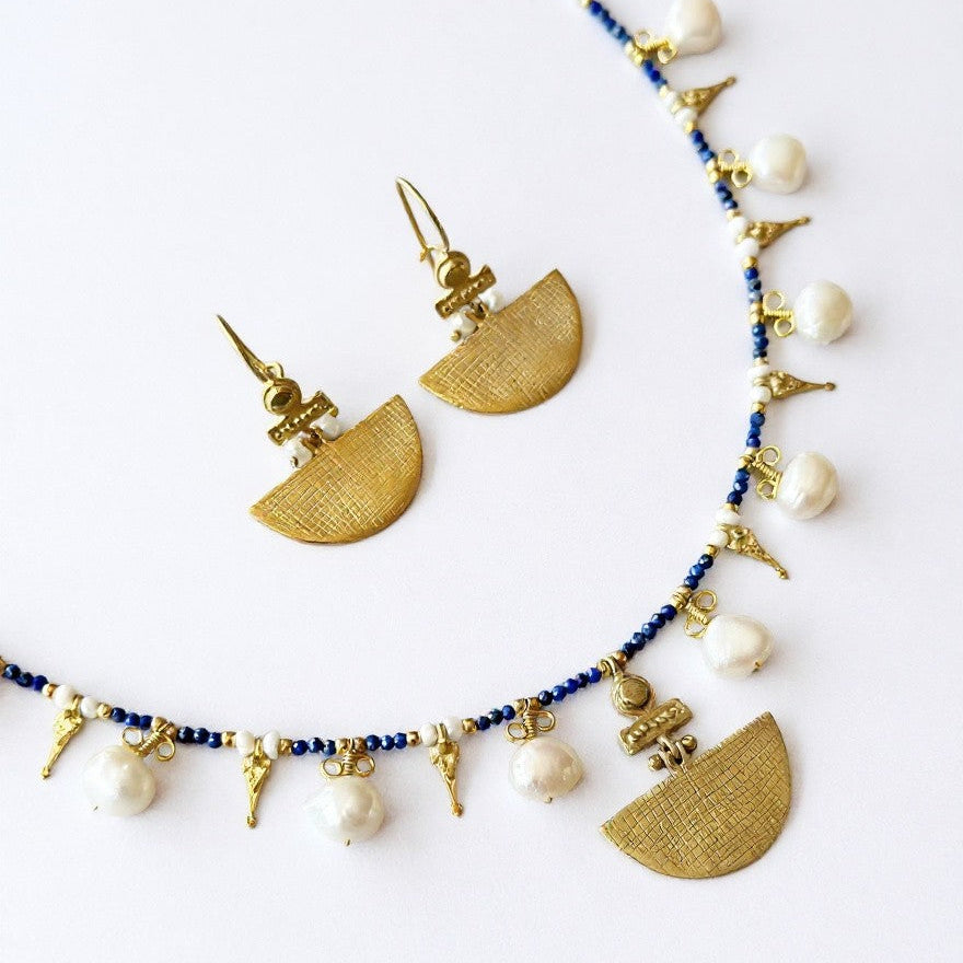 Selena Lapis Lazuli Necklace and Earrings Set - 14K Gold Plated