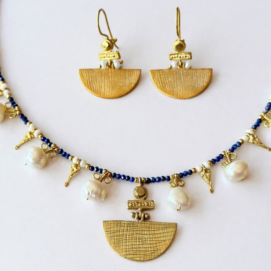 Selena Lapis Lazuli Necklace and Earrings Set - 14K Gold Plated