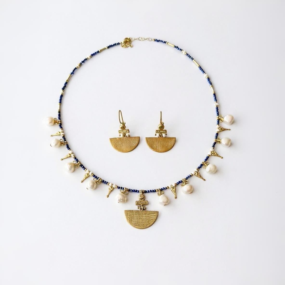 Selena Lapis Lazuli Necklace and Earrings Set - 14K Gold Plated