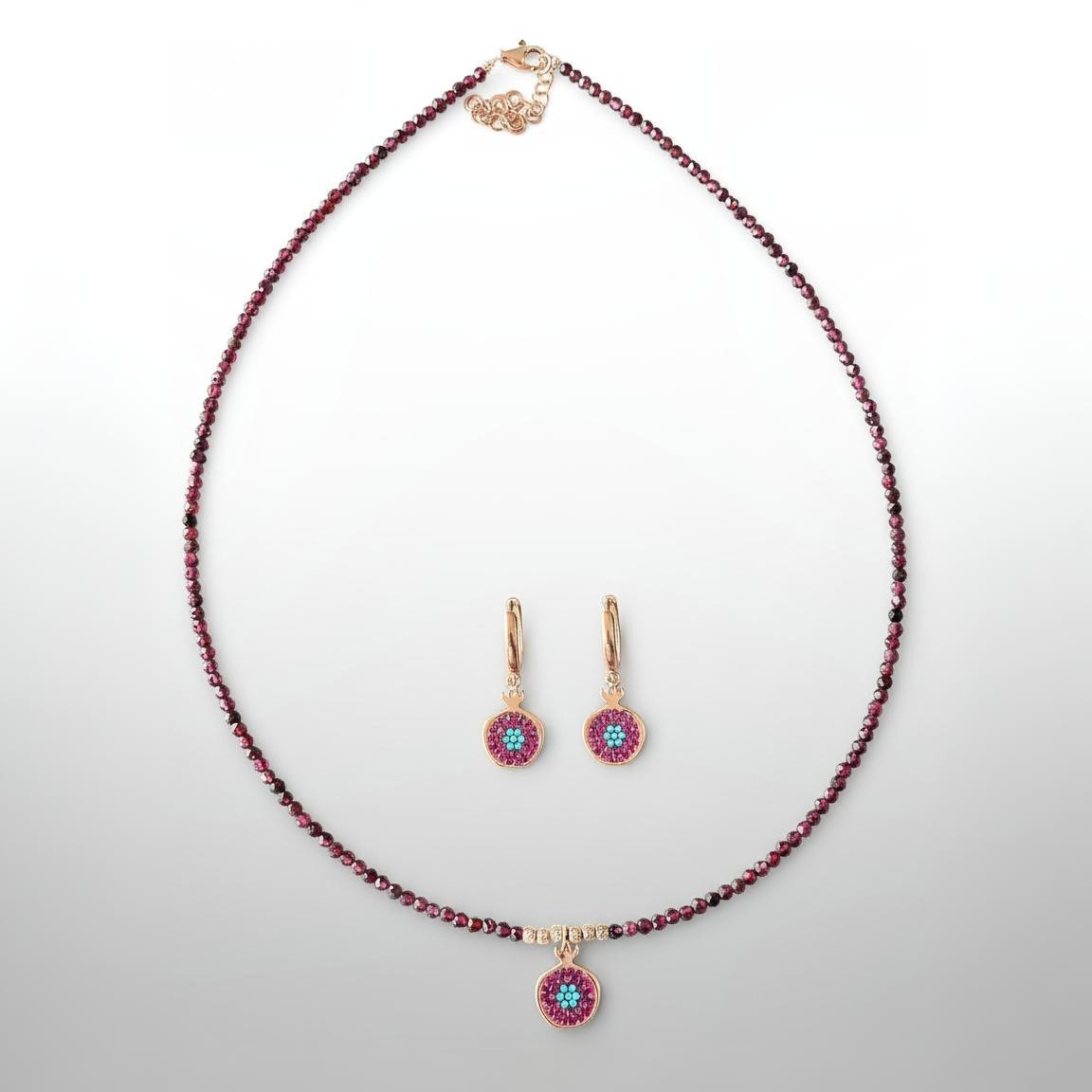 Pomegranate Garnet Necklace and Earrings Set