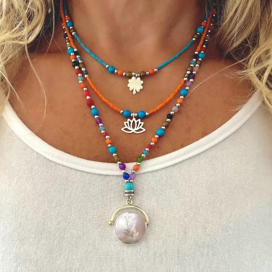 Set of Three Gemstone and Silver Necklaces