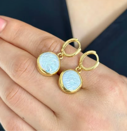 Mother of Pearl Silver Drop Earrings Gold Plated