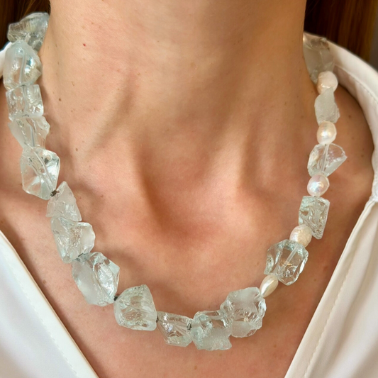 Blue Topaz and Freshwater Pearl Necklace