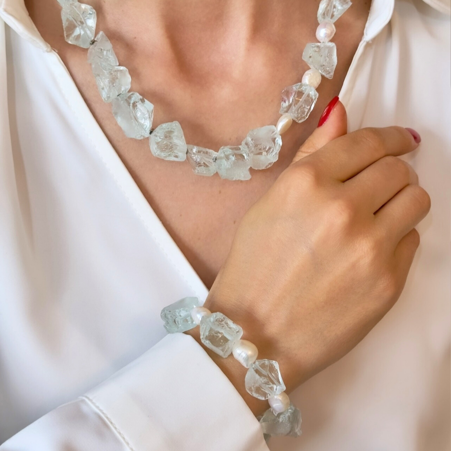Blue Topaz and Freshwater Pearl Necklace