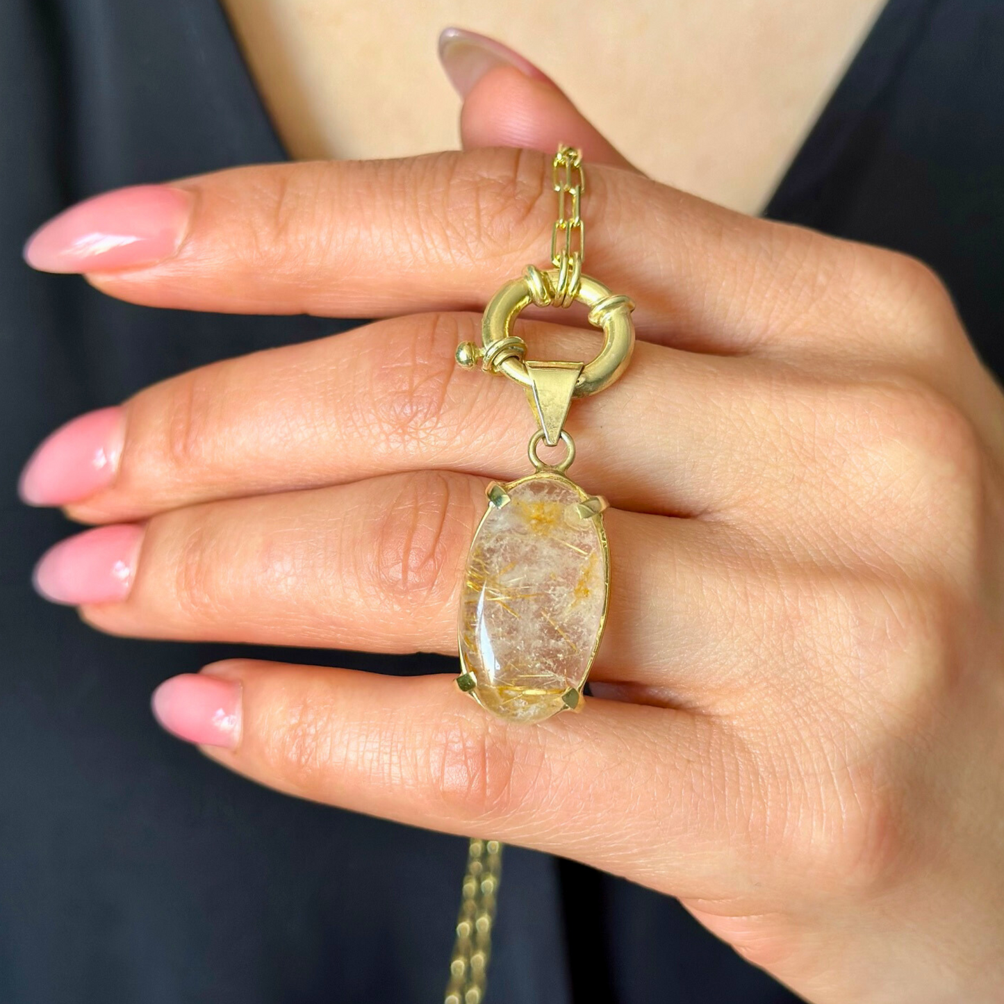 Yellow Rutilated Quartz Pendant Necklace
