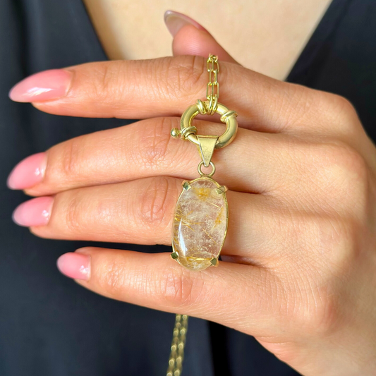 Yellow Rutilated Quartz Pendant Necklace