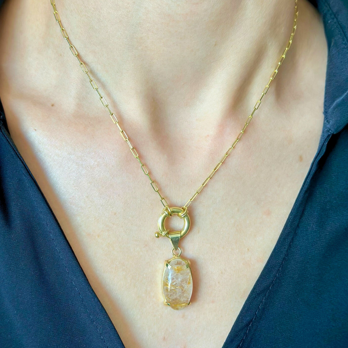 Yellow Rutilated Quartz Pendant Necklace