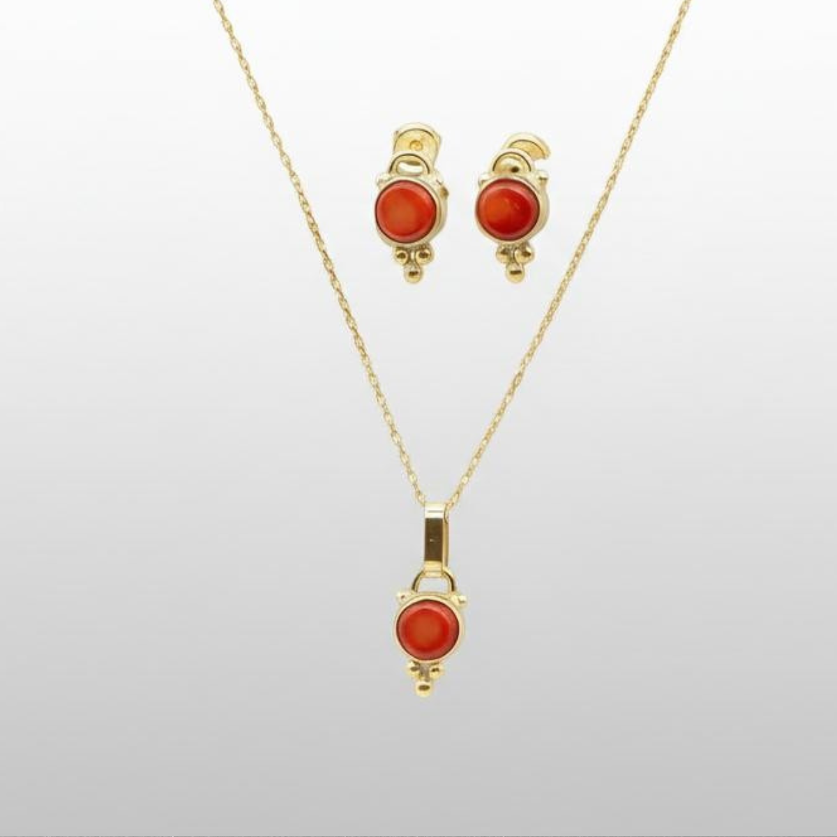 Merle Coral Gemstone Necklace and Earrings Set