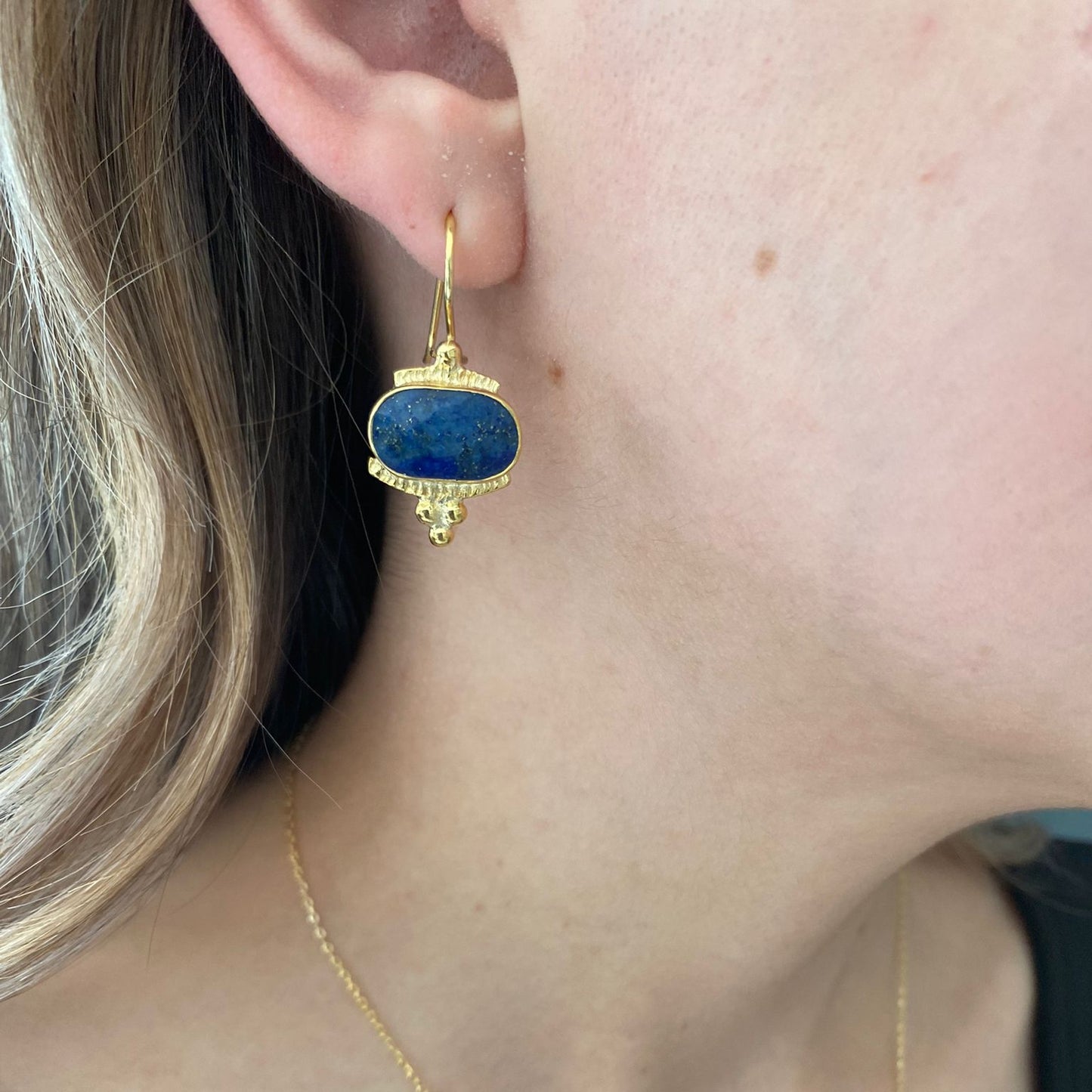 Lapis Lazuli Necklace and Earrings Set - 14k Gold Plated Silver