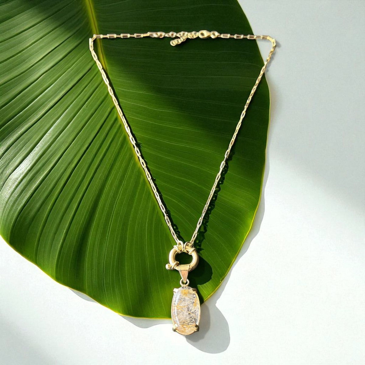 Yellow Rutilated Quartz Pendant Necklace