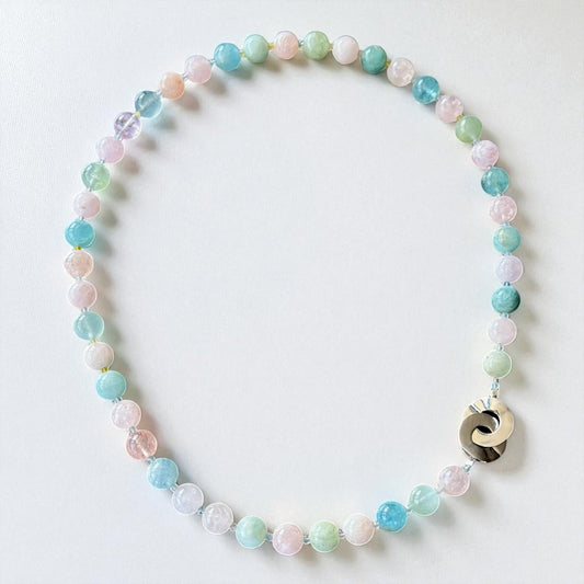 Morganite Necklace with Chunky Silver Clasp