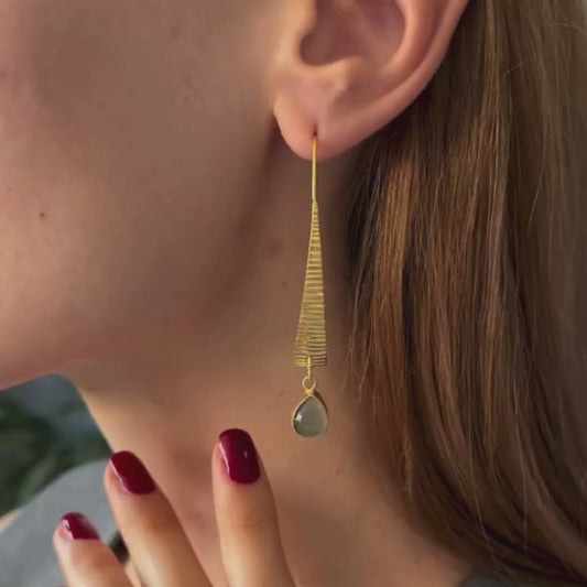 Gold Plated Silver Long Dangle Drop Earrings