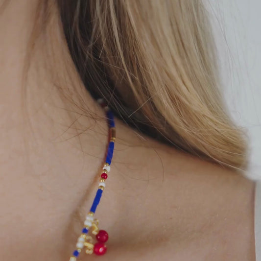 Hera Coral and Lapis Lazuli Gemstone Necklace in 925 Silver with Gold Plating