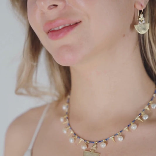 Selena Lapis Lazuli Necklace and Earrings Set - 14K Gold Plated