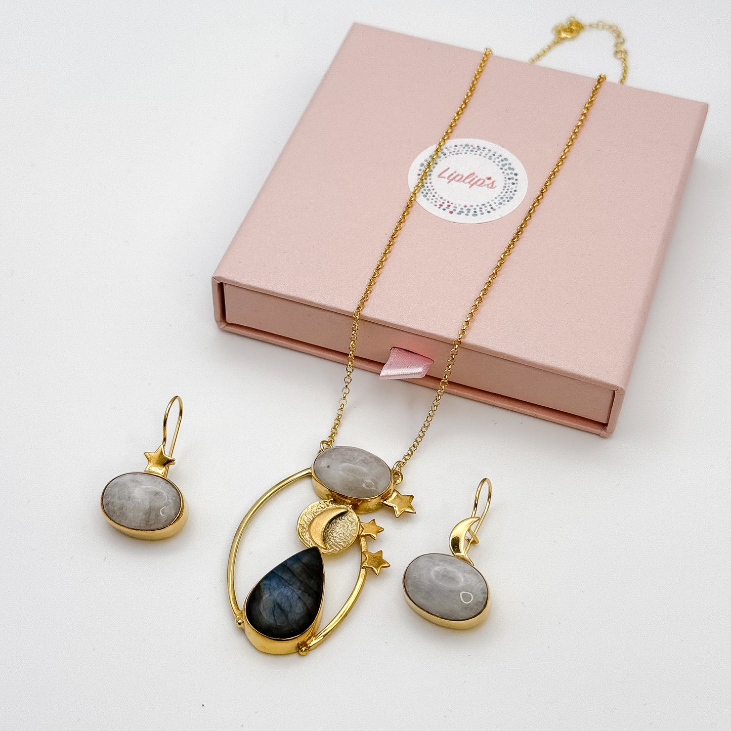 Day and Night Moonstone Silver Necklace and Earrings