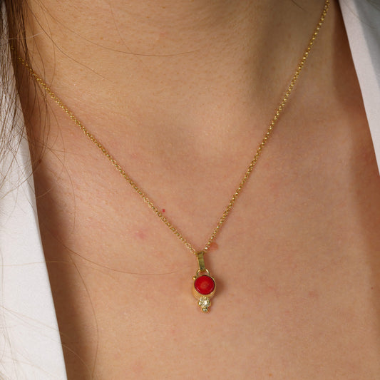 Merle Coral Gemstone Pendant Silver Necklace - Gold Plated
