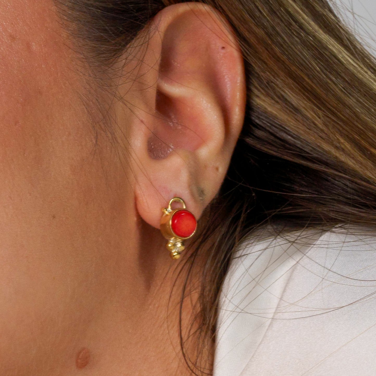 Merle Coral Gemstone and Silver Earrings - 14k Gold Plated