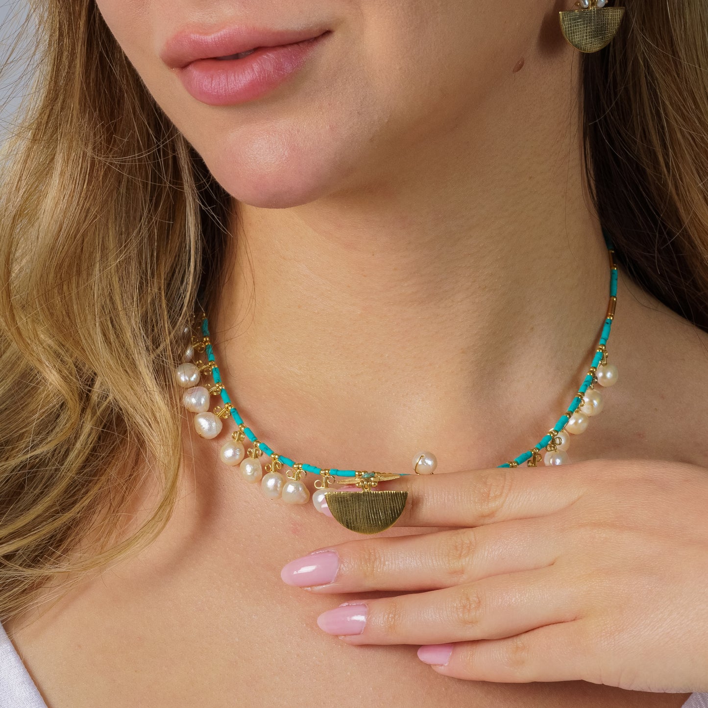Selena Turquoise Necklace and Earrings Set - 14K Gold Plated