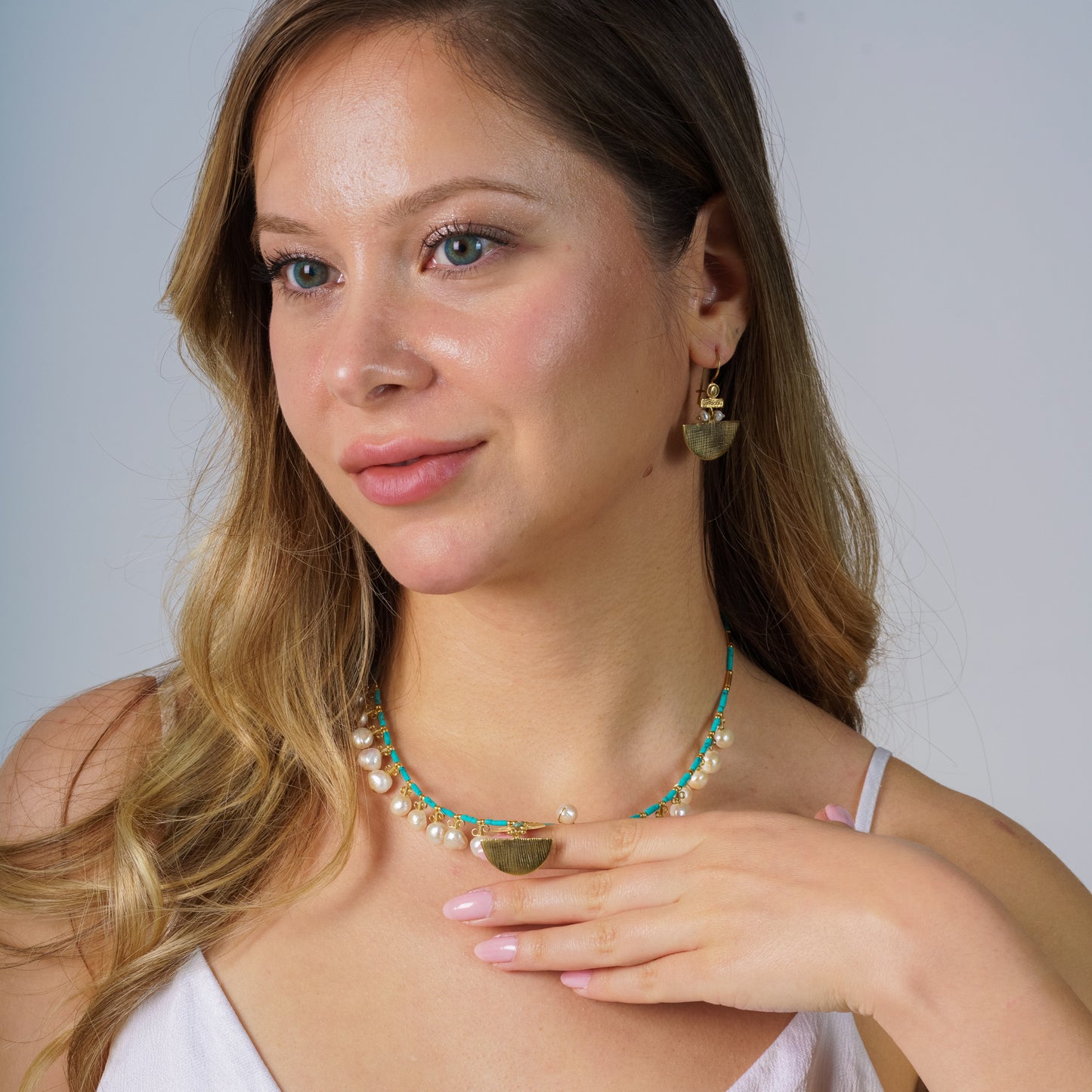 Selena Turquoise Necklace and Earrings Set - 14K Gold Plated