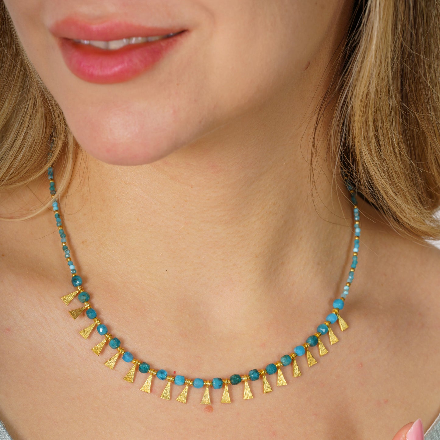 Eva Necklace with Apatite Gemstone in 925 Sterling Silver Gold Plated