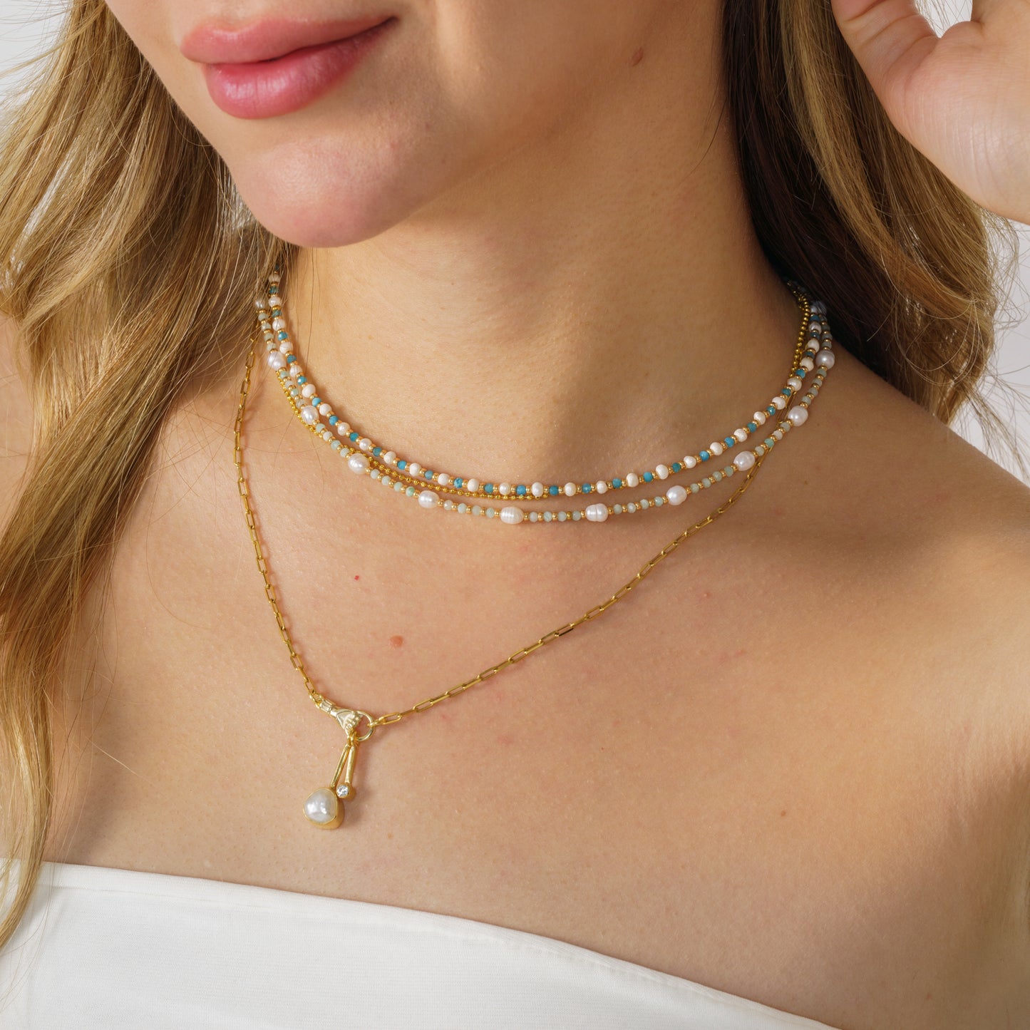 Holding Pearl Gold Plated 925 Sterling Silver Necklace