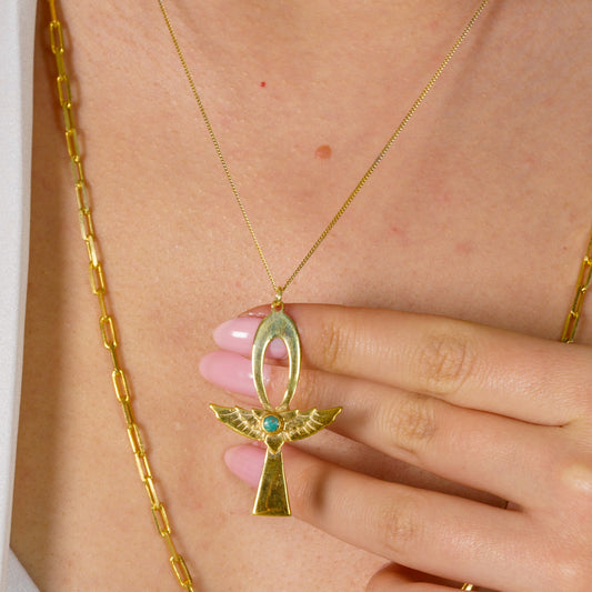 Ankh Pendant Long Silver Gold Plated Necklace