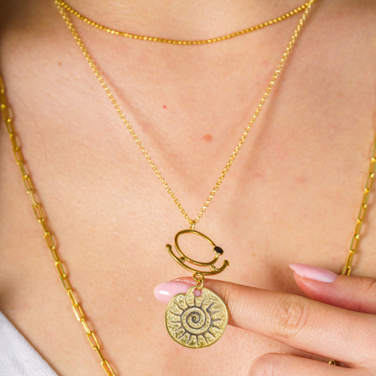 Sun Pendant Long Necklace 925 Sterling Silver 14k Gold Plated