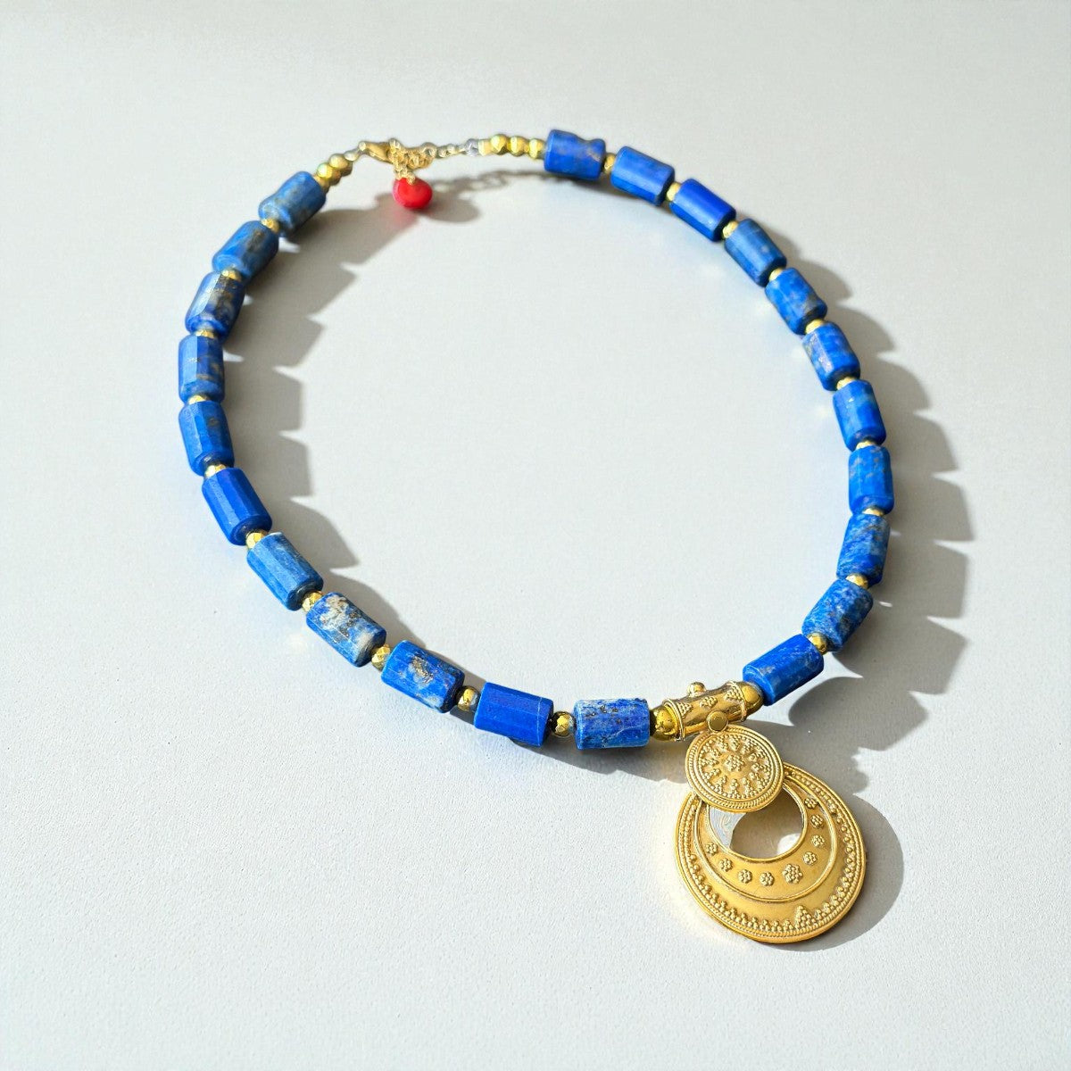 Lapis Lazuli Necklace with Gold Plated Ancient-Inspired Pendant
