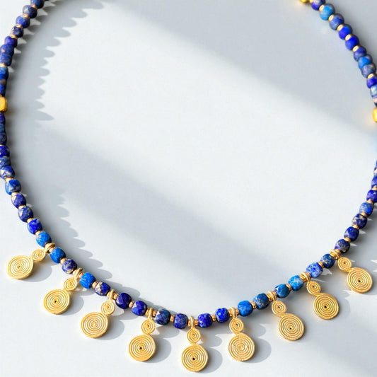 Lapis Lazuli Necklace with Gold Plated Charms