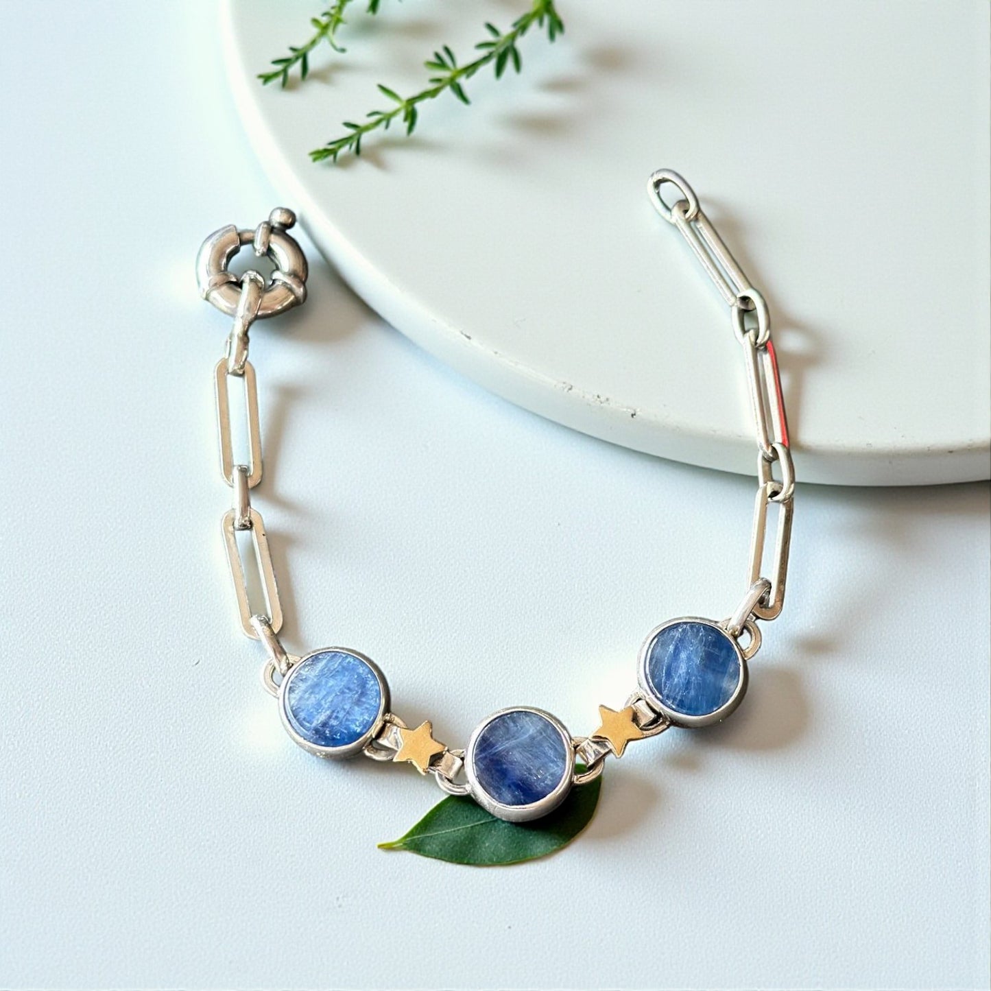 Kyanite Star Bracelet – Sterling Silver with Gold Details