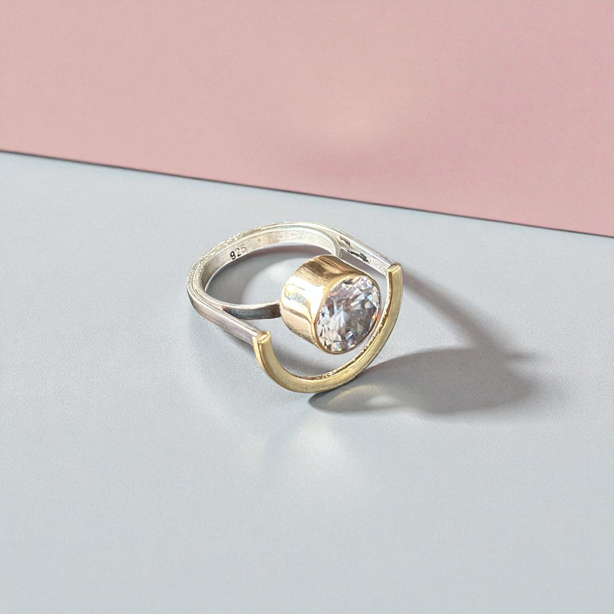 Two Tones Silver Ring with Zirconium